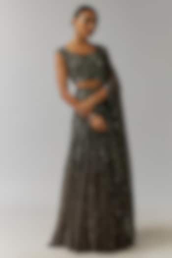 Grey Chiffon Sequins Embroidered Bridal Lehenga Set by Nakul Sen at Pernia's Pop Up Shop