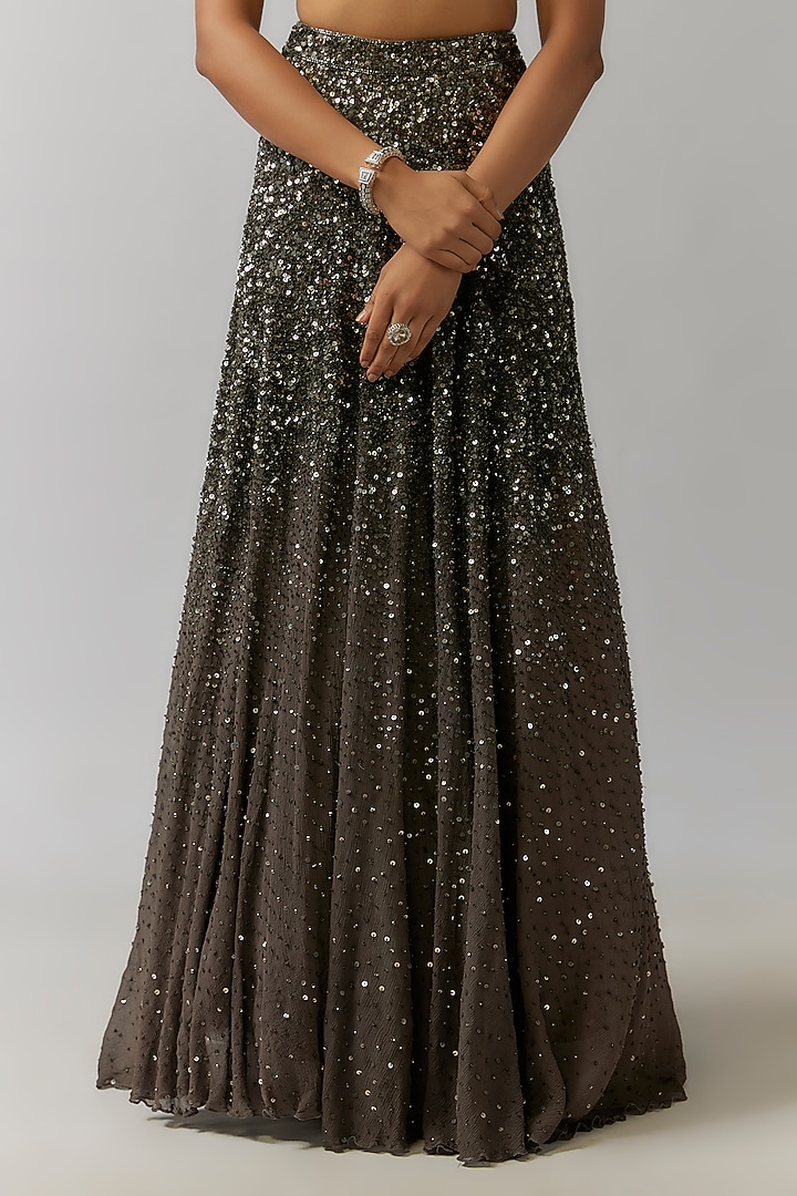 Grey Chiffon Sequins Embroidered Bridal Lehenga Set by Nakul Sen at Pernia's Pop Up Shop