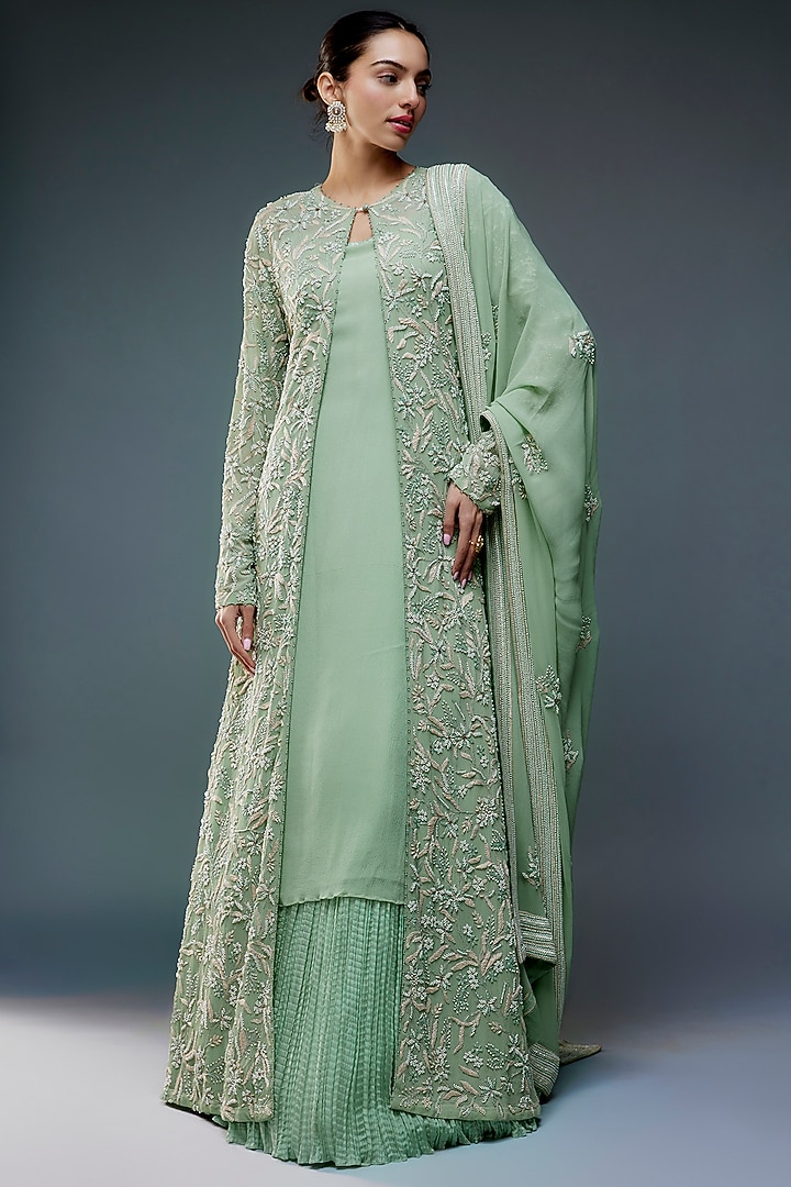 Porcelain Blue Silk Chiffon Jacket Set by Nakul Sen at Pernia's Pop Up Shop