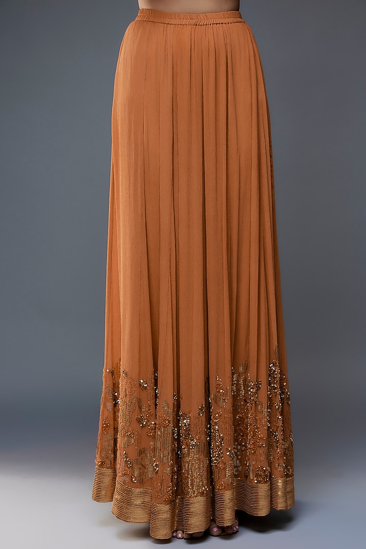 Mandarin Orange Silk Chiffon Sequins Embroidered Bridal Sharara Set by Nakul Sen at Pernia's Pop Up Shop