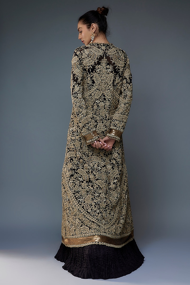 Black Chiffon Thread Embroidered Jacket Set by Nakul Sen at Pernia's Pop Up Shop