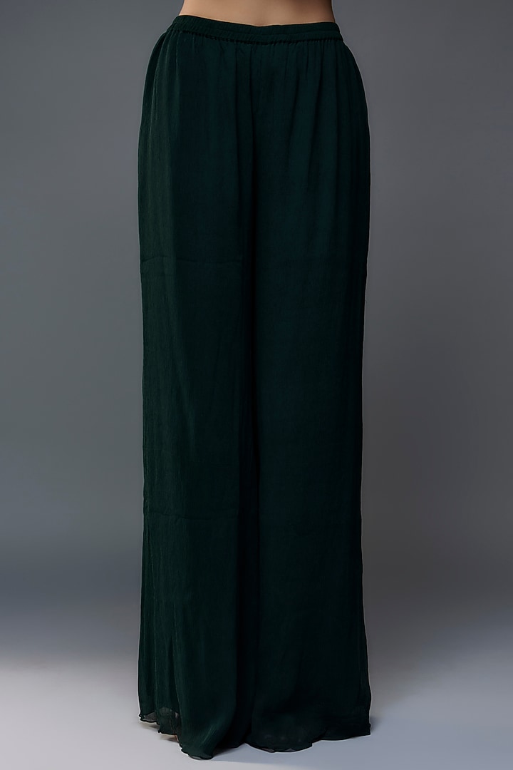 Bottle Green Chiffon Thread & Sequins Embroidered Kurta Set by Nakul Sen at Pernia's Pop Up Shop