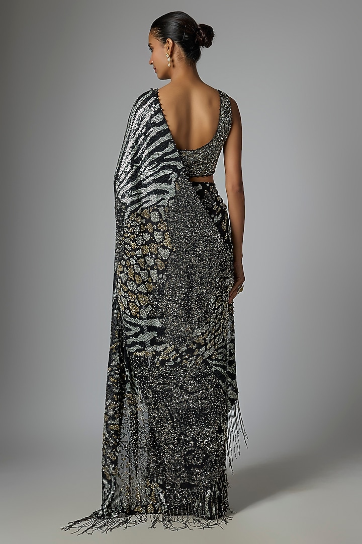 Black Chiffon Sequins Embroidered Bridal Saree Set by Nakul Sen at Pernia's Pop Up Shop
