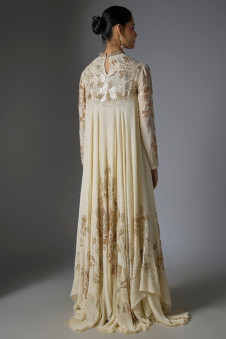 Almond Chiffon Sequins Embroidered Kurta Set by Nakul Sen at Pernia's Pop Up Shop