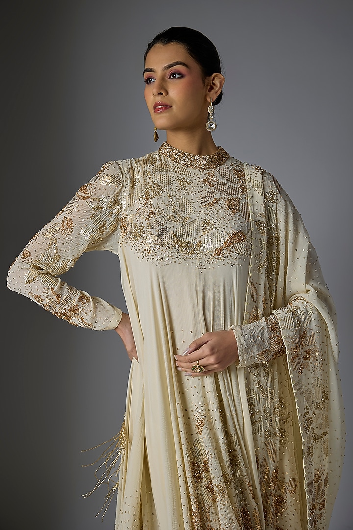 Almond Chiffon Sequins Embroidered Kurta Set by Nakul Sen at Pernia's Pop Up Shop