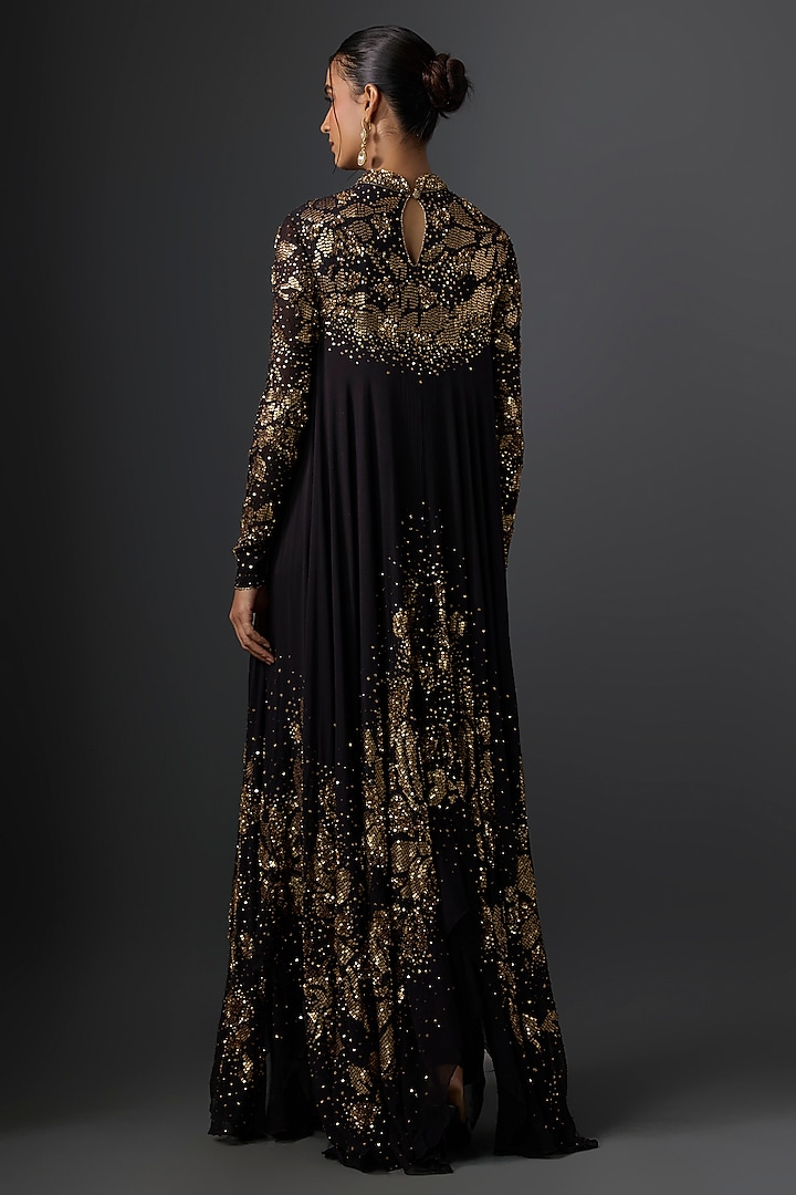Black Chiffon Sequins Embroidered Kurta Set by Nakul Sen at Pernia's Pop Up Shop