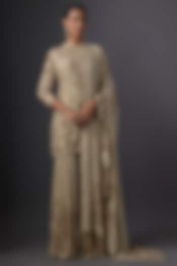 Mushroom-Colored Chiffon Sequins Embroidered Gharara Set by Nakul Sen at Pernia's Pop Up Shop