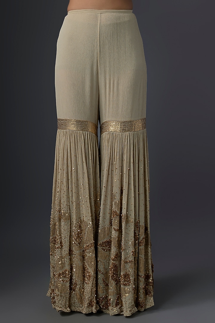 Mushroom-Colored Chiffon Sequins Embroidered Gharara Set by Nakul Sen at Pernia's Pop Up Shop