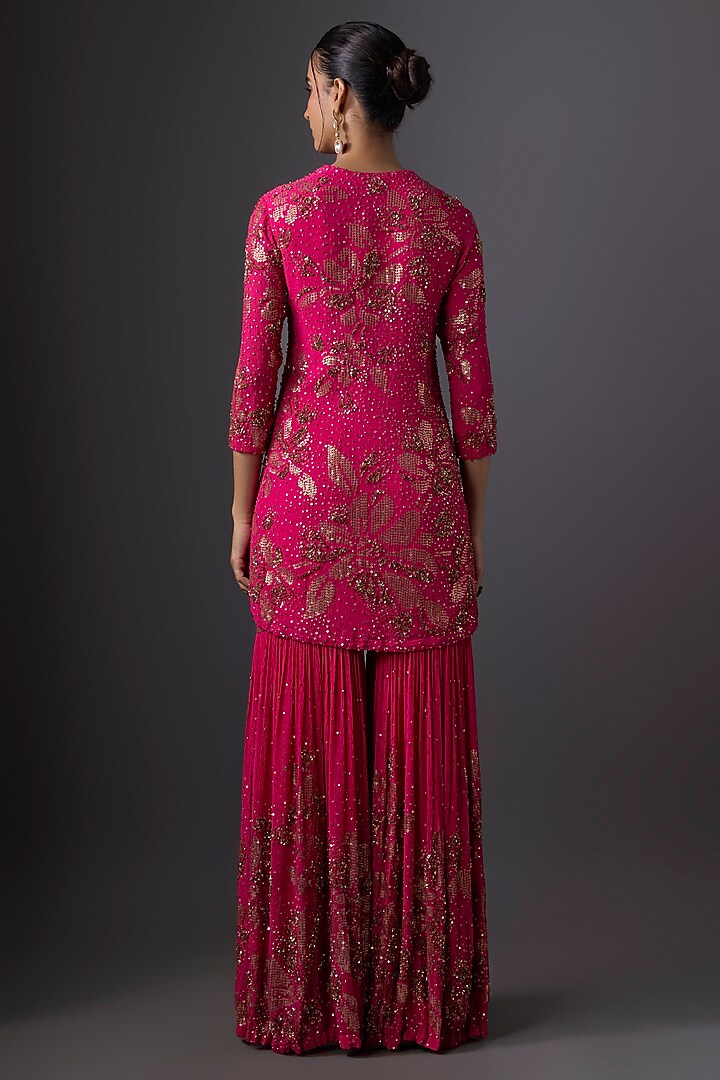 Rani Pink Chiffon Sequins Embroidered Gharara Set by Nakul Sen at Pernia's Pop Up Shop