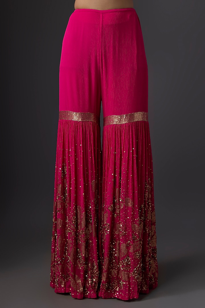 Rani Pink Chiffon Sequins Embroidered Gharara Set by Nakul Sen at Pernia's Pop Up Shop
