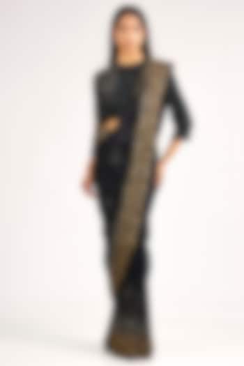 Black Chinon Sequins Embroidered Bridal Saree Set by Nakul Sen at Pernia's Pop Up Shop