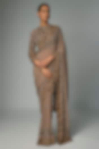 Mouse-Colored Chiffon Sequins Embroidered Bridal Saree Set by Nakul Sen at Pernia's Pop Up Shop