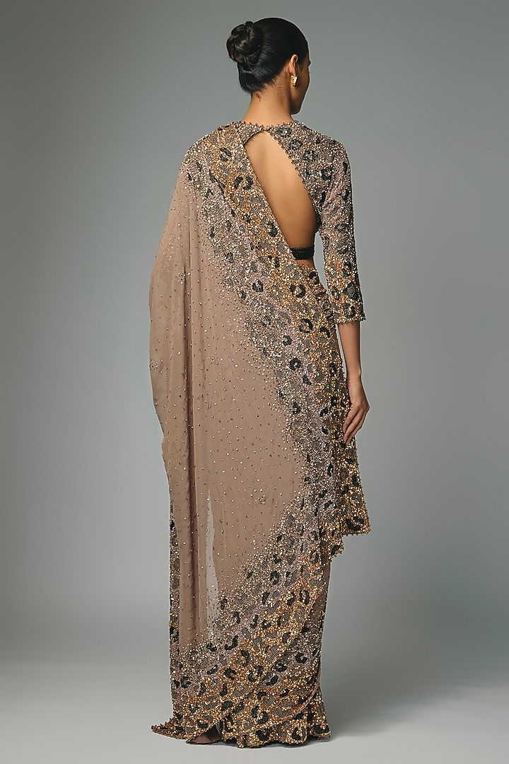 Mouse-Colored Chiffon Sequins Embroidered Bridal Saree Set by Nakul Sen at Pernia's Pop Up Shop