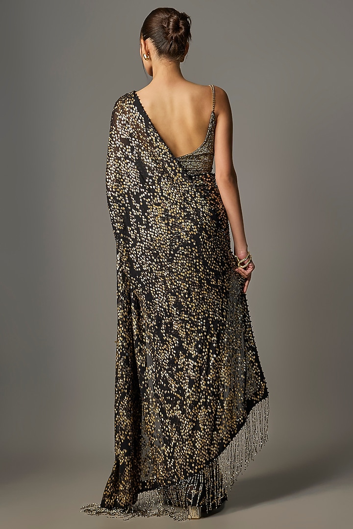 Black Chiffon Thread Embroidered Bridal Saree Set by Nakul Sen at Pernia's Pop Up Shop