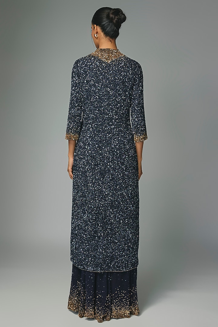 Navy Chiffon Embroidered Kurta Set by Nakul Sen at Pernia's Pop Up Shop