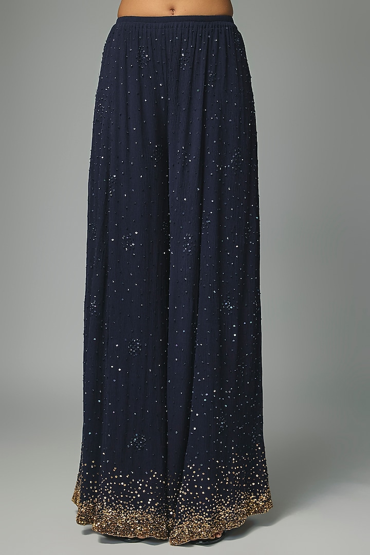 Navy Chiffon Embroidered Kurta Set by Nakul Sen at Pernia's Pop Up Shop