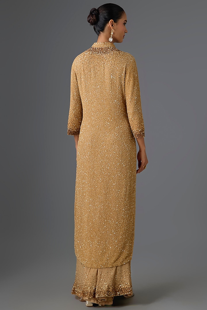 Beige Chiffon Sequins Embroidered Kurta Set by Nakul Sen at Pernia's Pop Up Shop