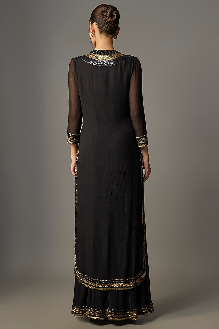 Black Chiffon Thread Embroidered Kurta Set by Nakul Sen at Pernia's Pop Up Shop