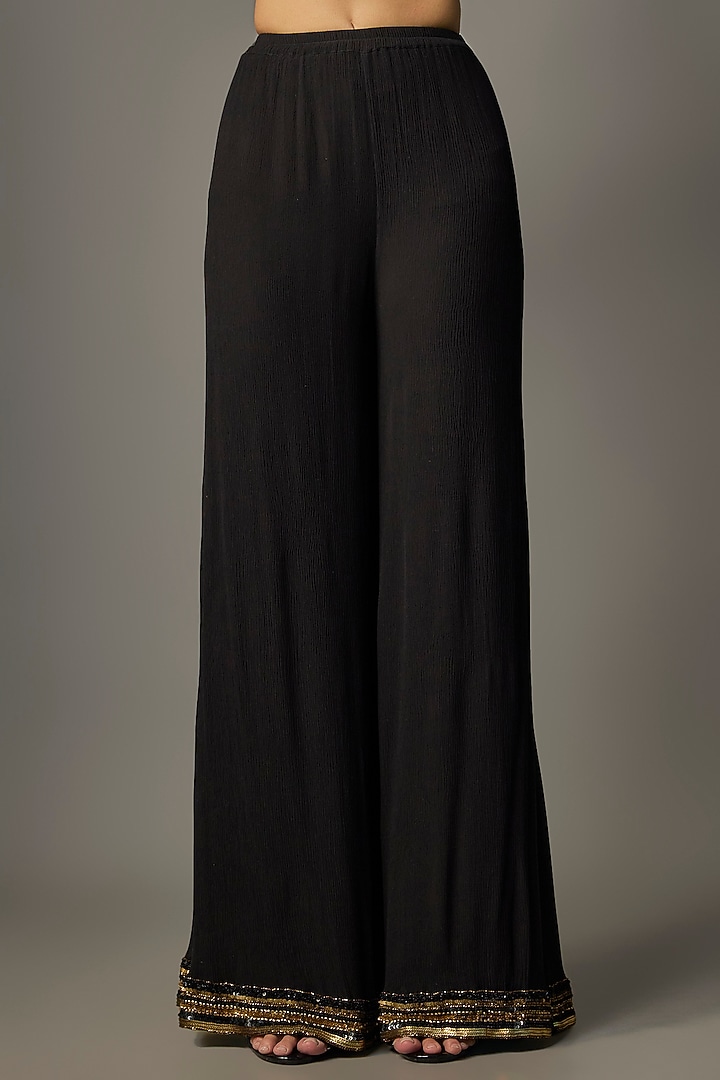 Black Chiffon Thread Embroidered Kurta Set by Nakul Sen at Pernia's Pop Up Shop