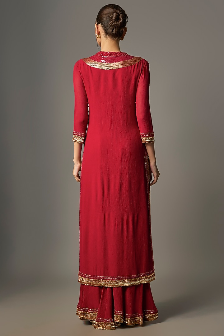 Red Chiffon Thread Embroidered Kurta Set by Nakul Sen at Pernia's Pop Up Shop
