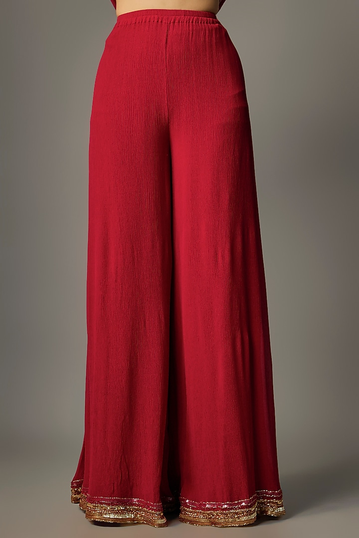 Red Chiffon Thread Embroidered Kurta Set by Nakul Sen at Pernia's Pop Up Shop