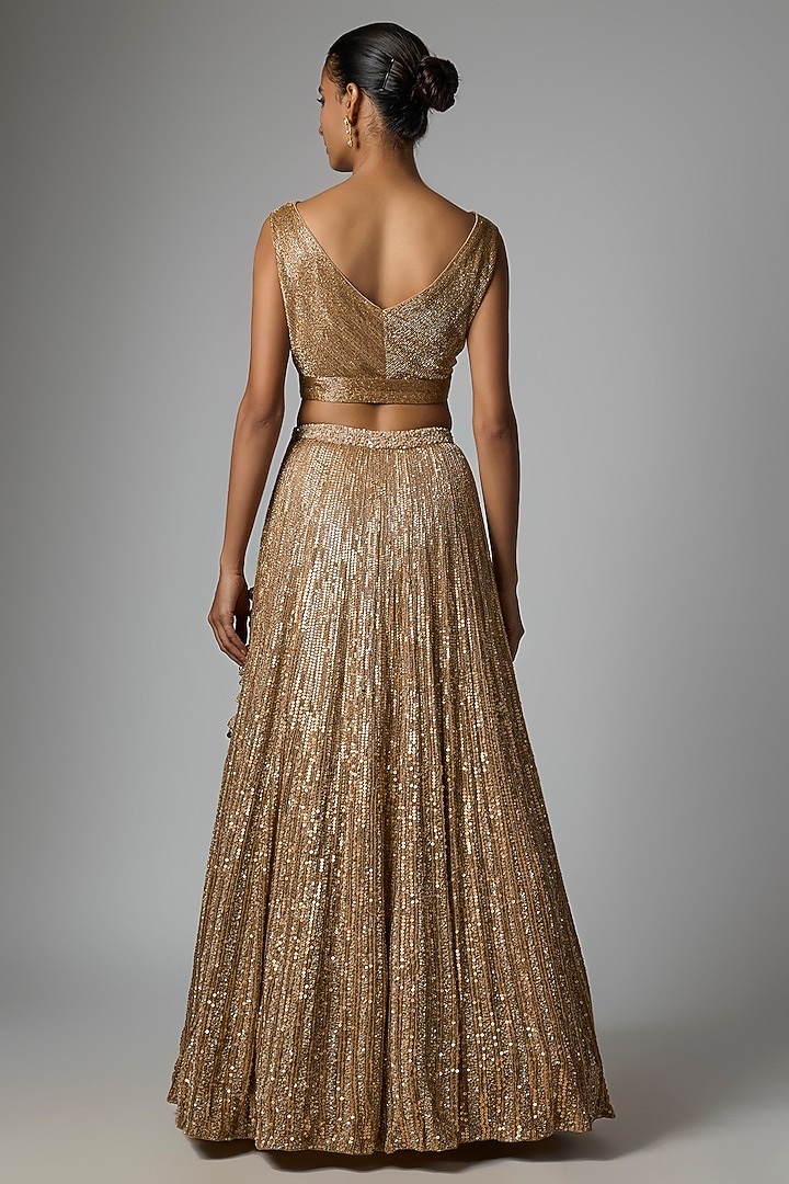 Beige Chiffon Sequins Embroidered Bridal Lehenga Set by Nakul Sen at Pernia's Pop Up Shop
