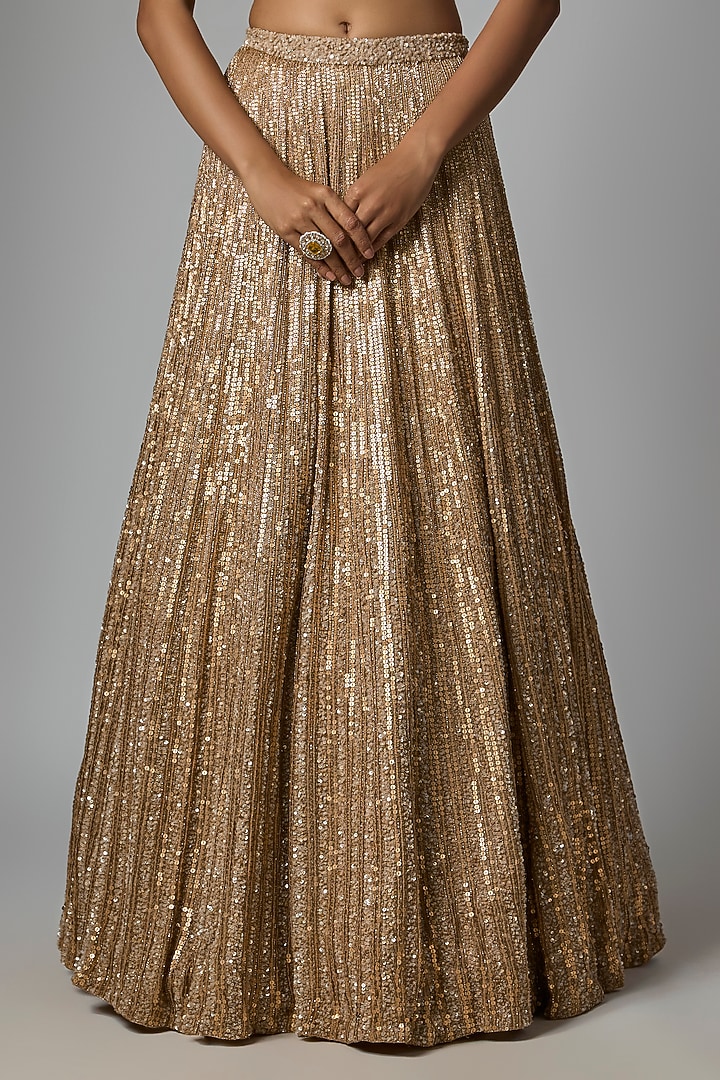 Beige Chiffon Sequins Embroidered Bridal Lehenga Set by Nakul Sen at Pernia's Pop Up Shop