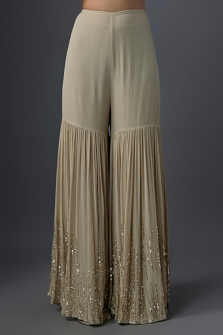 Mushroom-Colored Chiffon Sequins Embroidered Gharara Set by Nakul Sen at Pernia's Pop Up Shop