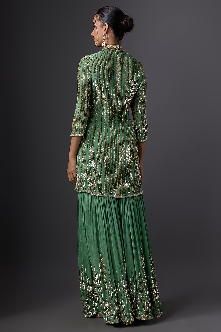 Jade Green Chiffon Sequins Embroidered Gharara Set by Nakul Sen at Pernia's Pop Up Shop