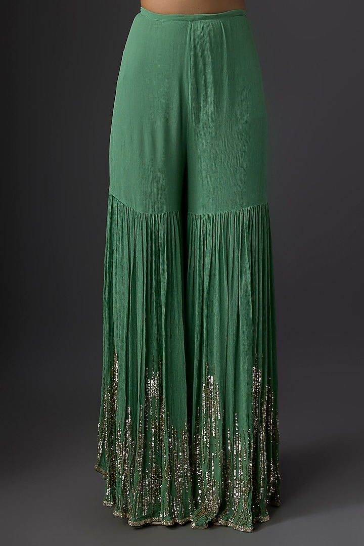 Jade Green Chiffon Sequins Embroidered Gharara Set by Nakul Sen at Pernia's Pop Up Shop