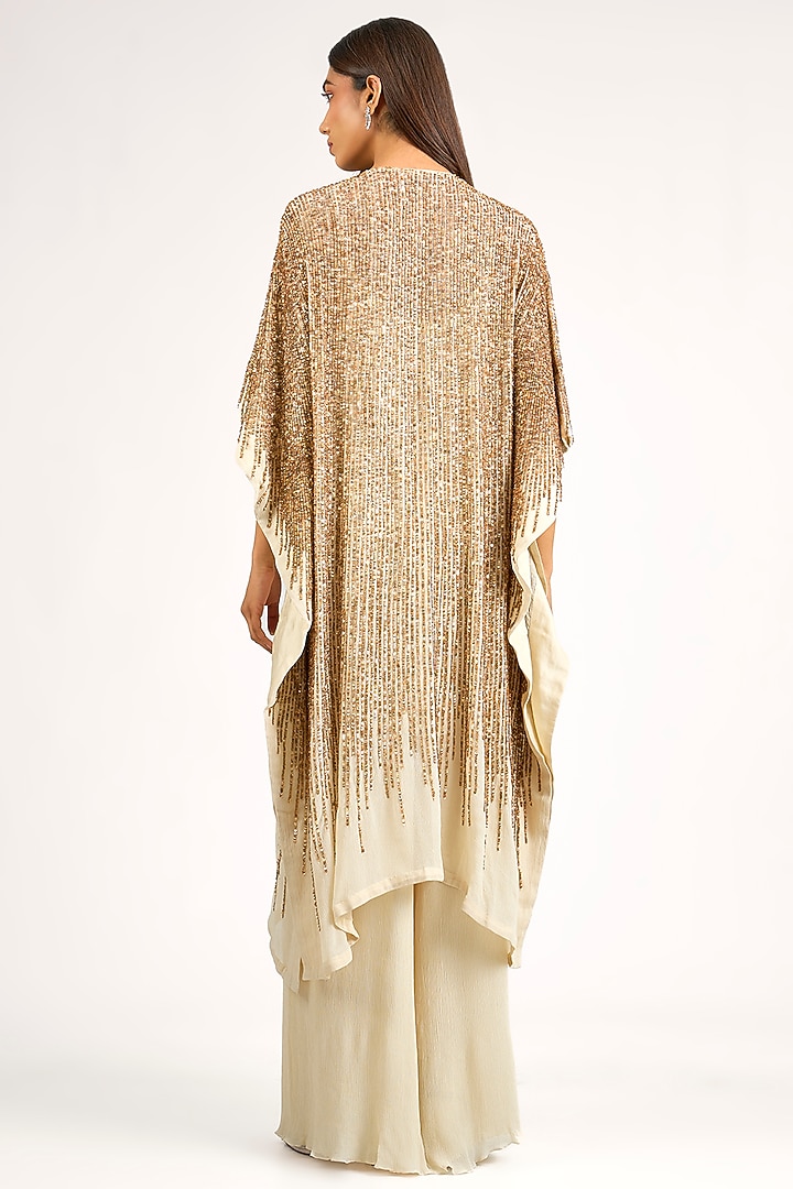 Ivory Chinon Sequins Embroidered Kaftan Set by Nakul Sen at Pernia's Pop Up Shop