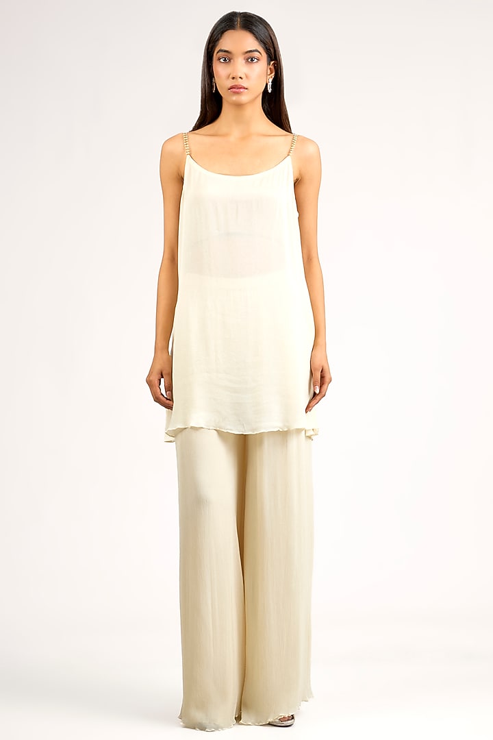 Ivory Chinon Sequins Embroidered Kaftan Set by Nakul Sen at Pernia's Pop Up Shop