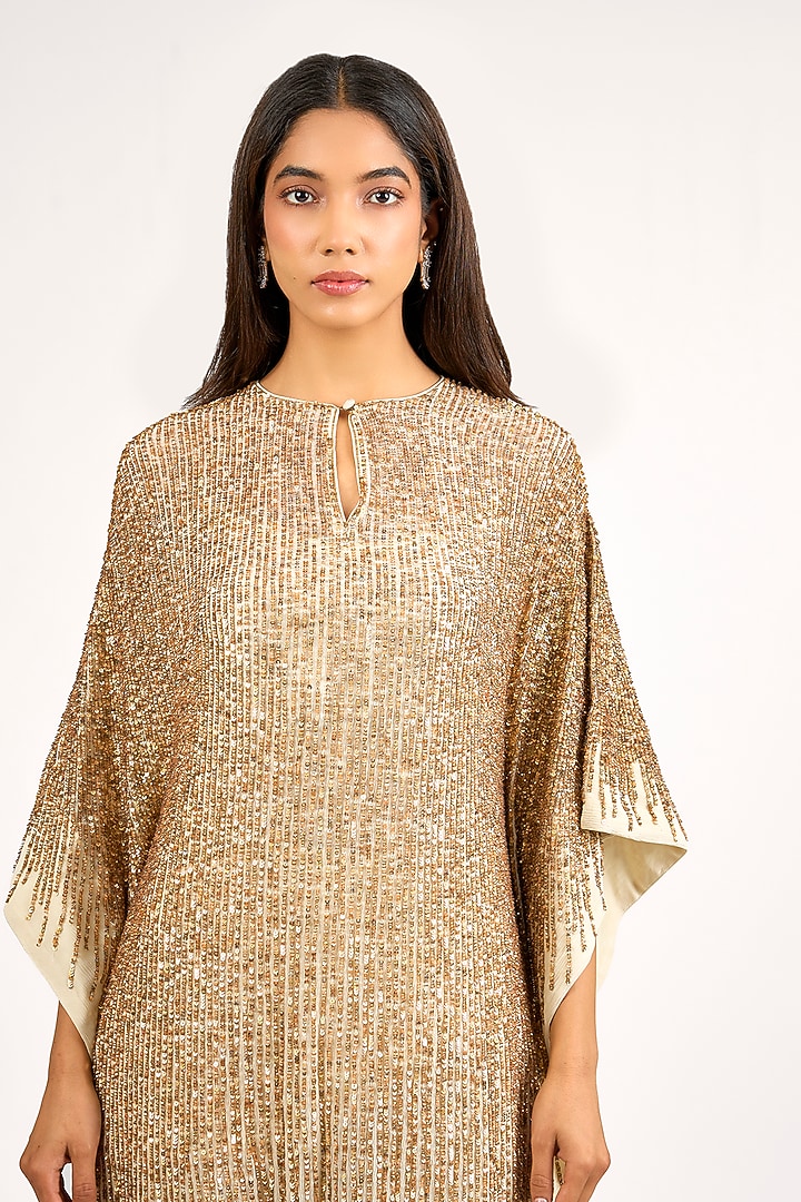 Ivory Chinon Sequins Embroidered Kaftan Set by Nakul Sen at Pernia's Pop Up Shop