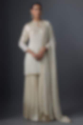 Ivory Chiffon Sequins Embroidered Gharara Set by Nakul Sen at Pernia's Pop Up Shop