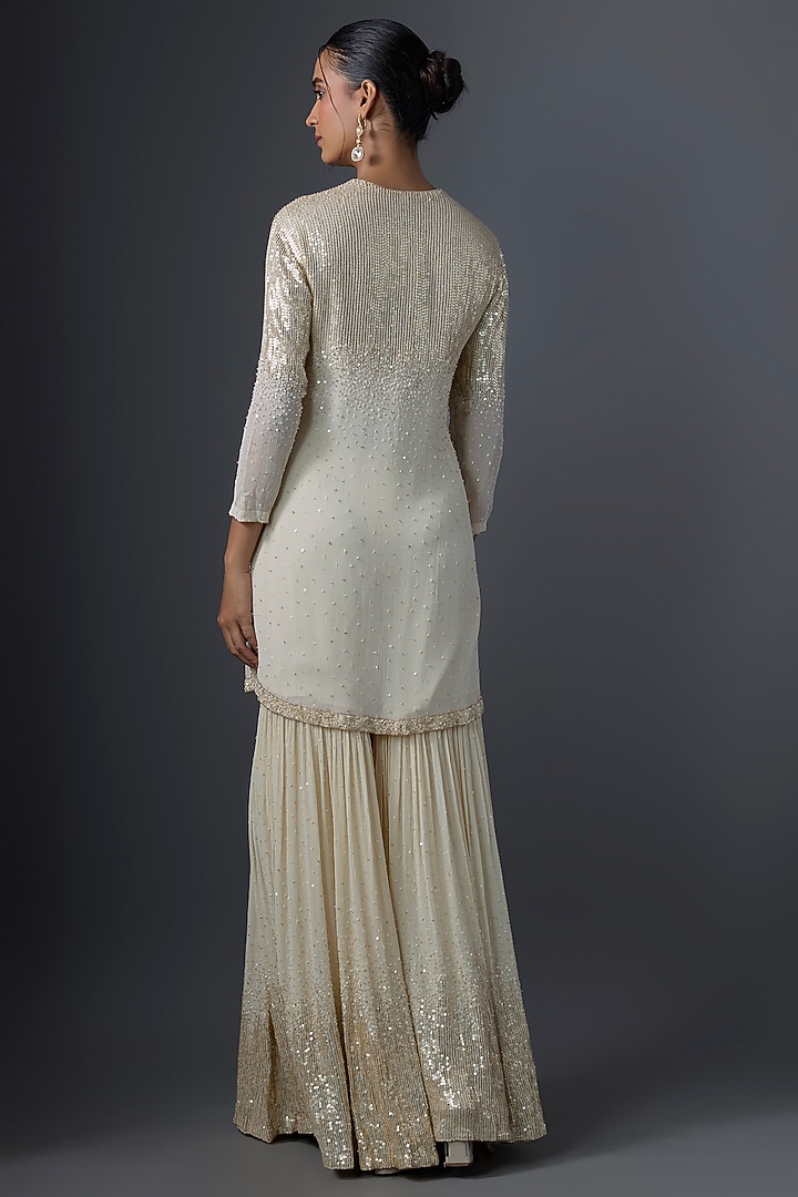Ivory Chiffon Sequins Embroidered Gharara Set by Nakul Sen at Pernia's Pop Up Shop