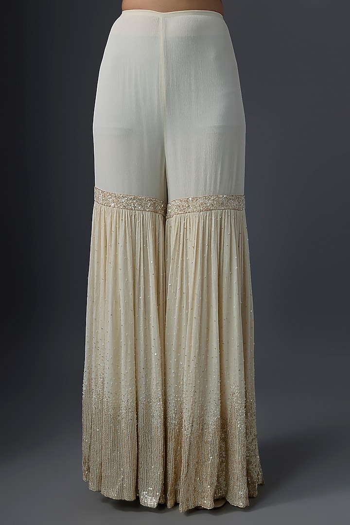 Ivory Chiffon Sequins Embroidered Gharara Set by Nakul Sen at Pernia's Pop Up Shop