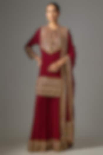 Red Chiffon Sequins Embroidered Bridal Sharara Set by Nakul Sen at Pernia's Pop Up Shop