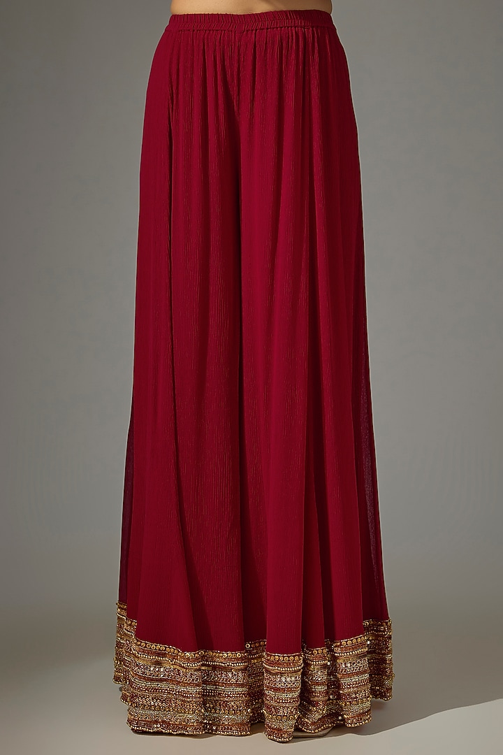 Red Chiffon Sequins Embroidered Bridal Sharara Set by Nakul Sen at Pernia's Pop Up Shop