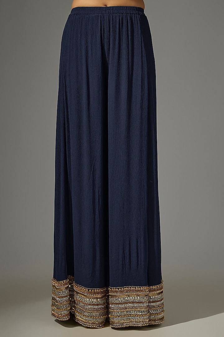 Navy Chiffon Sequins Embroidered Bridal Sharara Set by Nakul Sen at Pernia's Pop Up Shop