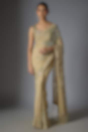 Mushroom Chiffon Sequins Embroidered Bridal Saree Set by Nakul Sen at Pernia's Pop Up Shop