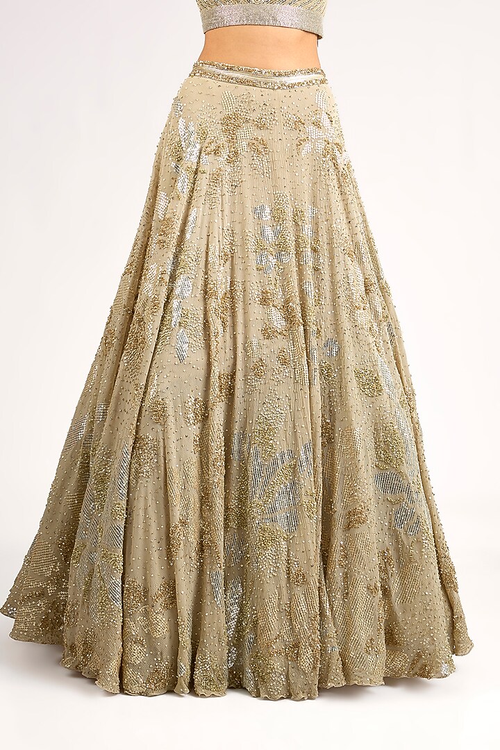 Mushroom-Colored Chinon Sequins Embroidered Bridal Lehenga Set by Nakul Sen at Pernia's Pop Up Shop