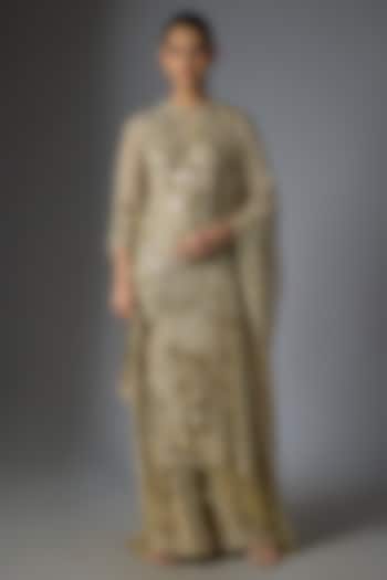 Mushroom Chiffon Sequins Embroidered Kurta Set by Nakul Sen at Pernia's Pop Up Shop
