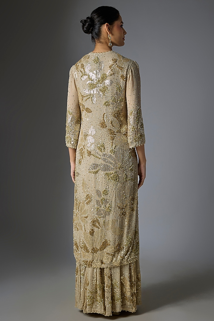 Mushroom Chiffon Sequins Embroidered Kurta Set by Nakul Sen at Pernia's Pop Up Shop