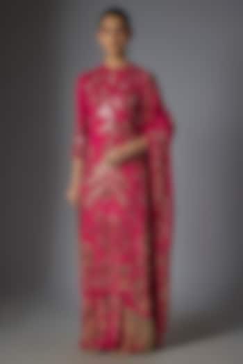 Rani Pink Chiffon Sequins Embroidered Kurta Set by Nakul Sen at Pernia's Pop Up Shop