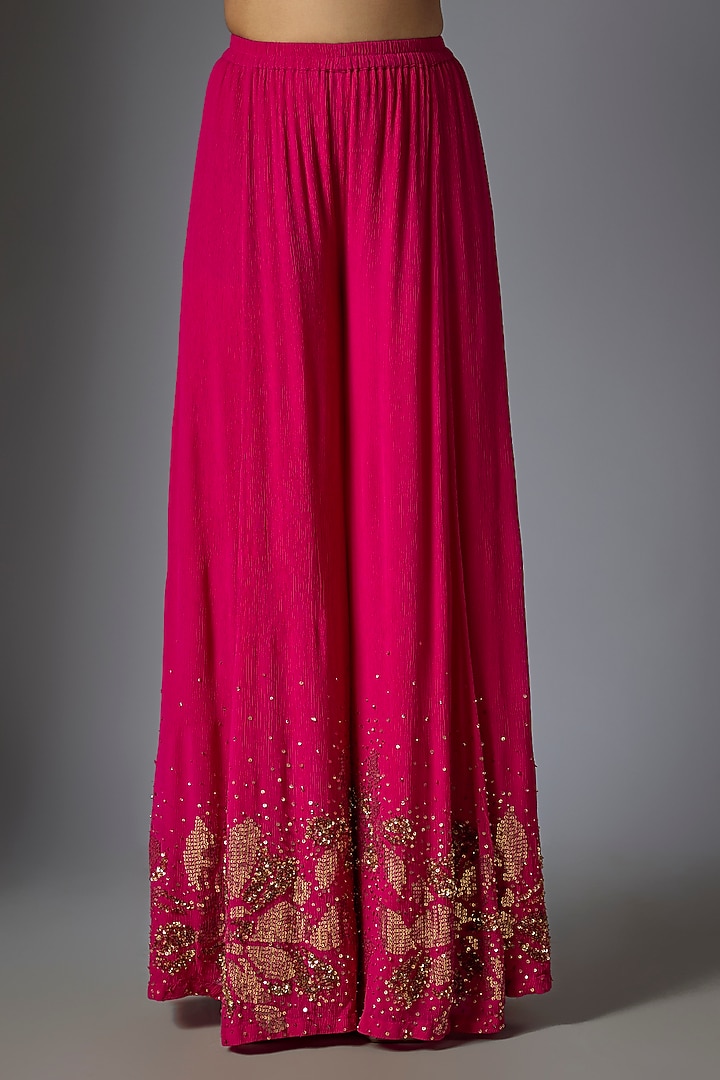 Rani Pink Chiffon Sequins Embroidered Kurta Set by Nakul Sen at Pernia's Pop Up Shop
