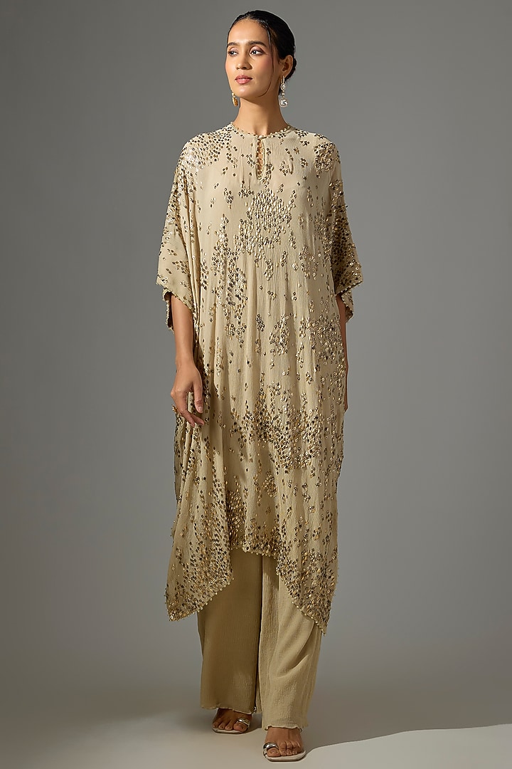 Mushroom Chiffon Sequins Embroidered Kaftan Set by Nakul Sen at Pernia's Pop Up Shop
