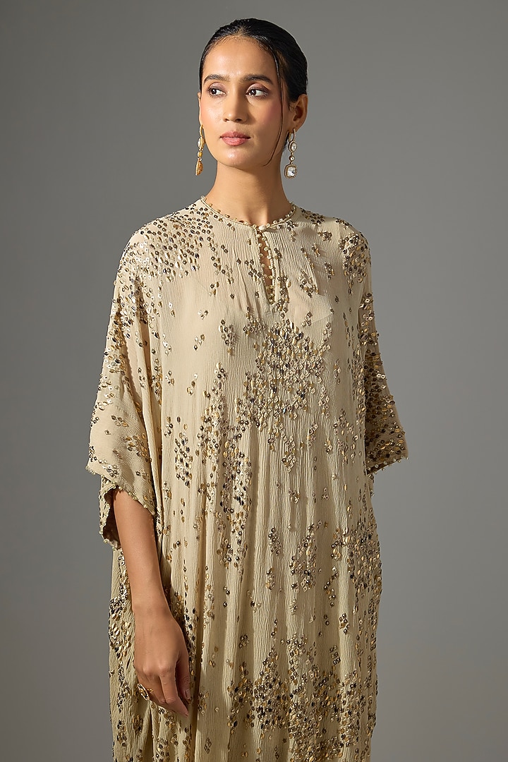 Mushroom Chiffon Sequins Embroidered Kaftan Set by Nakul Sen at Pernia's Pop Up Shop