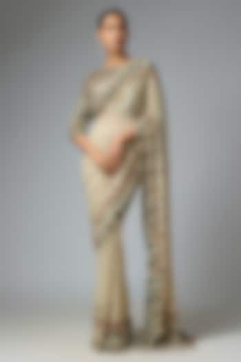 Mushroom Chiffon Sequins Embroidered Bridal Saree Set by Nakul Sen at Pernia's Pop Up Shop