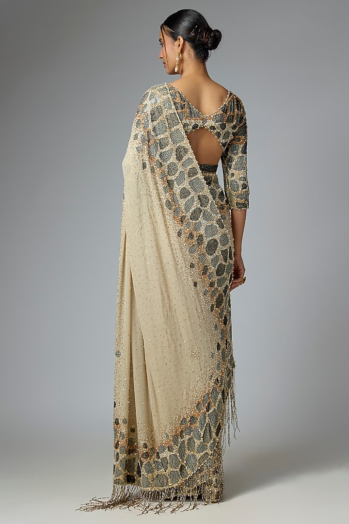Mushroom Chiffon Sequins Embroidered Bridal Saree Set by Nakul Sen at Pernia's Pop Up Shop