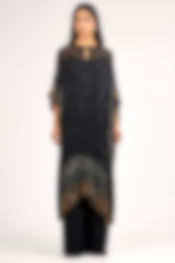 Black Chinon Sequins Embroidered Kaftan Set by Nakul Sen at Pernia's Pop Up Shop